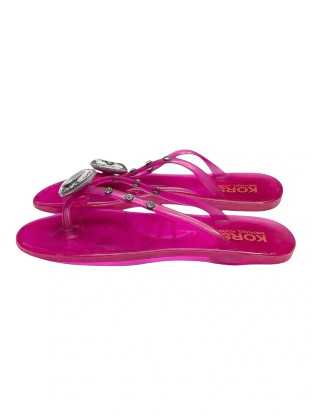 Michael Kors 𖦹 Crystal Jelly Thong Flat Sandal 𖦹 Clear Hot Pink 𖦹 2M Big Girl